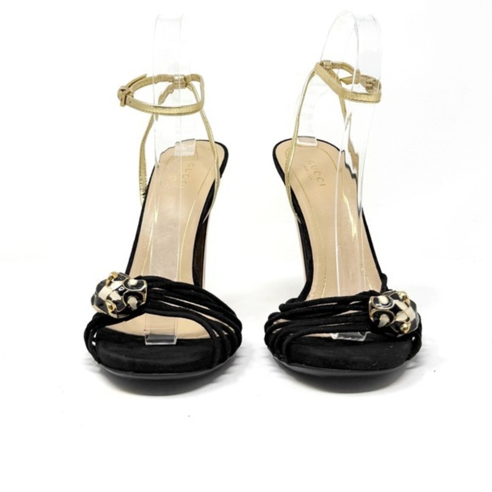 Gucci Black Suede Platform Heels Gold‎ Heel Panther Charm Sandals 38 - Picture 5 of 11